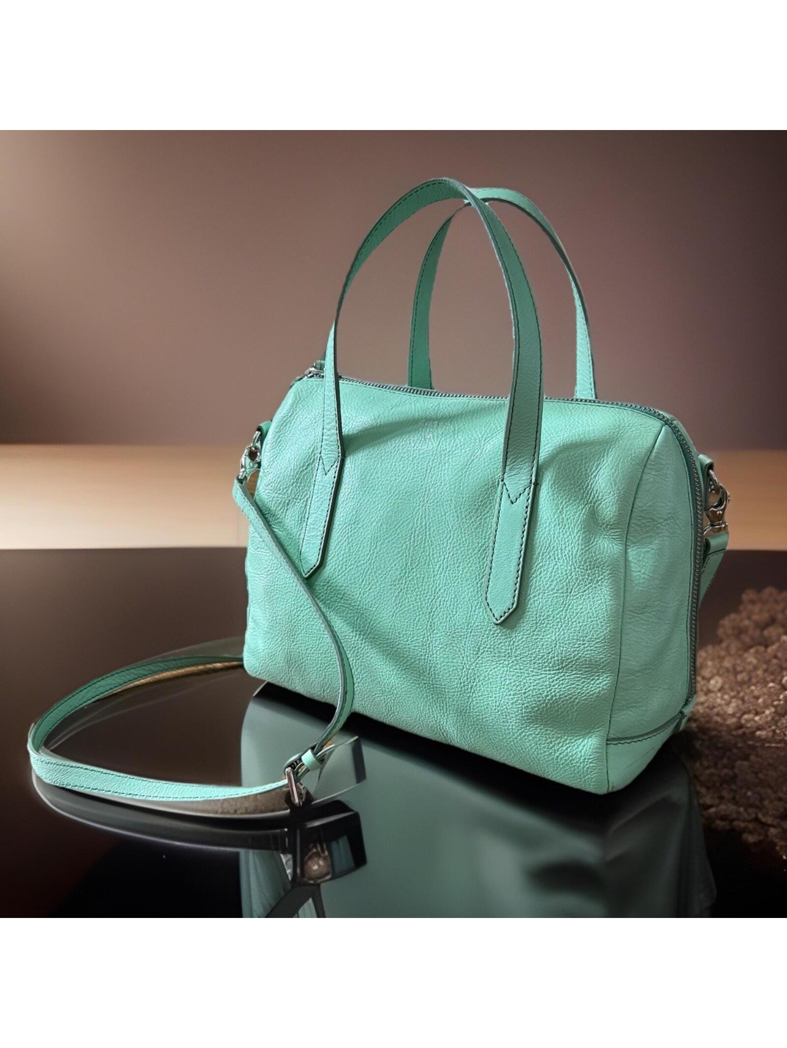 Fossil Sydney Sea Glass Mint Pebbled Leather Satchel Crossbody Bag Purse